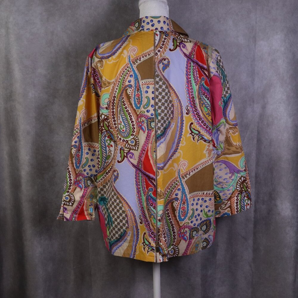 Hinson Wu Xena Blouse Womens Small Brown Multicolor Paisley 3/4 Sleeve Preppy - Picture 2 of 12